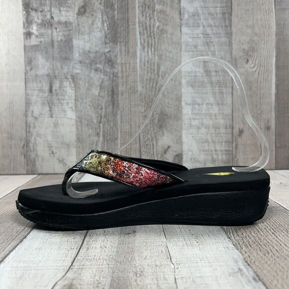 Volatile Y2K Women's Platform Sandal Flip Flop Thong Sequin Slip On Black Size 8 - Picture 9 of 16